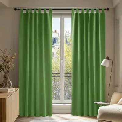 Imagen de Deconovo Cortinas Opacas con Aislamiento Térmico de Poliéster para Salón Dormitorio 2 Piezas 140 x 245 cm Verde