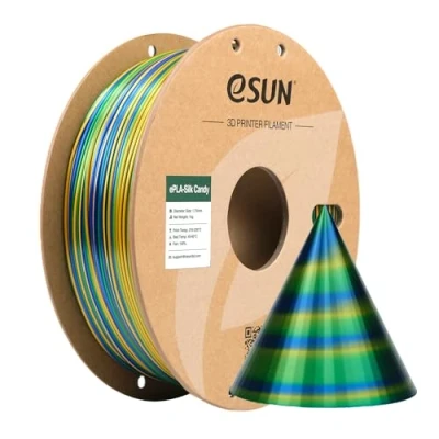 Imagen de eSUN Filamento PLA Caramelo Seda 1.75mm, Sedoso Multicolor Impresora 3D PLA, 1KG Carrete para Impresoras 3D，Oro Azul Verde