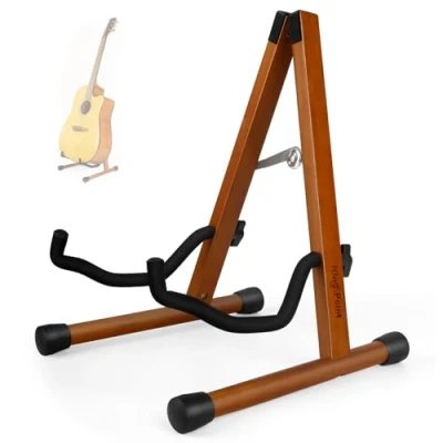 Imagen de Soporte de madera para guitarra,soporte suelo plegable acústica y eléctrica, ajustable bajo,violonchelo,mandolina,banjo,ukelele(marco A guitarra, caoba)
