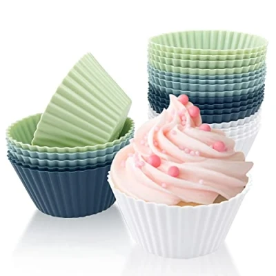 Imagen de Fousenuk 24 Pcs Moldes de Silicona Antiadherentes Reutilizables para Hornear Magdalenas, Cupcakes, Muffins, Reposteria, Gelatina, Helados, Tartas Heladas (4 Colores)