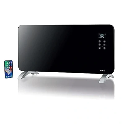 Imagen de SOGO Calefactor Convector Smart, Radiador de convección con placa cristal, resistente al agua IP 24, control por app, 1500W (SS 18445) negro