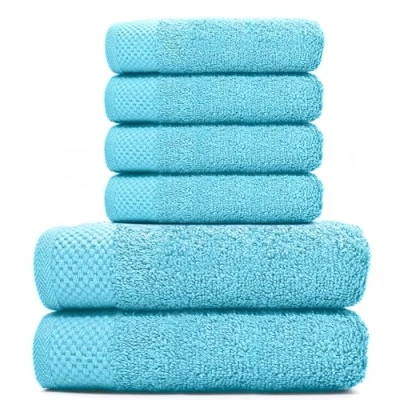 Imagen de HIPERMANTA Juego Toallas (4 Lavabo 50x90 y 2 Ducha 70x140) 100% Algodon. 500 gr/m2. Suaves, Resistentes Absorbentes. Rizo Americano. Color Turquesa