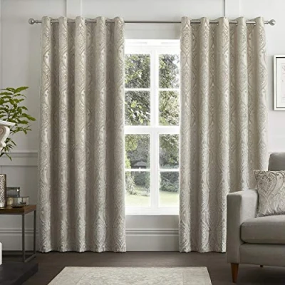 Imagen de Curtina Chateau Par de Cortinas Jacquard con Ojales, Polyester, Crudo, 168 cm Ancho x 183 Largo