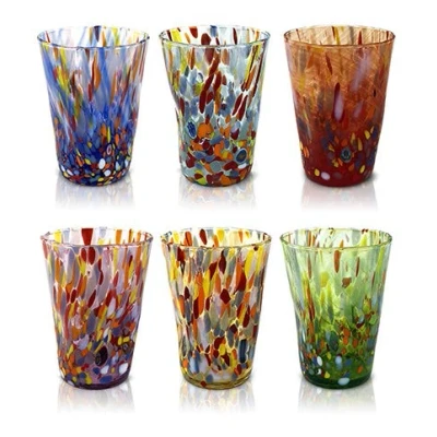 Imagen de MAZZEGA ART &amp; DESIGN 6 vasos de bebida cristal soplados y hechos a mano con Murrine Murano refinados originales Los colores Modelo &quot;Bibita 390 ml. Made in Italy (MIX)