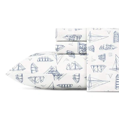 Imagen de Nautica Juego de sábanas Individuales, Ropa Cama percal algodón, crujiente y Fresco, Ligero Transpirable (Azul Vela Madera Blanca, Individual)