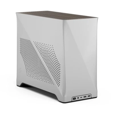 Imagen de Fractal Design Era 2 ITX PC Case in Silver Sleek Anodized Aluminum, Solid Walnut Top, Supports 3 Slot GPUs, PCIe 4.0 Riser Cable Included