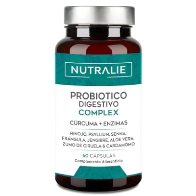 Imagen de Probiótico Digestivo Complex Cúrcuma Enzimas Flora Intestinal Estreñimiento + Ablanda Heces Para la Hinchazón y Pesadez 60 cápsulas Digestive Nutralie