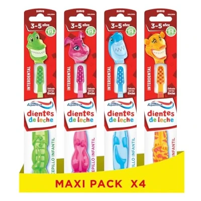 Imagen de Aquafresh Cepillo de Dientes Infantil Leche, Para Niños 3 a 5 Años, Suave Con Encías, Pack x4 Unidades (enviados forma aleatoria)
