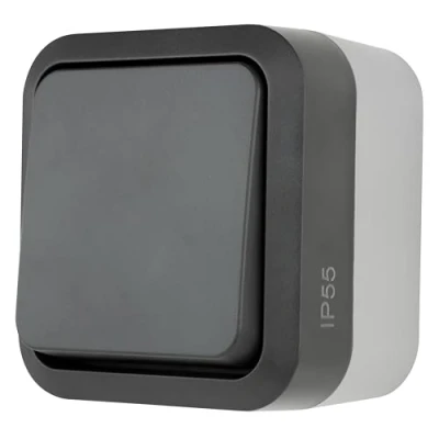 Imagen de REV 0004310400 AquaStorm Interruptor de luz pulsador para habitación húmeda IP55 un solo polo antracita