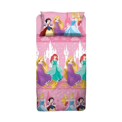 Imagen de Princess, Juego de sábanas para Cama Individual, Disney, sábana encimera, Bajera Ajustable, Funda Almohada, Rosa, 100% algodón, Producto Oficial