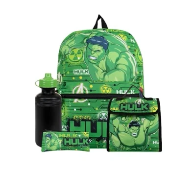 Imagen de Marvel Mochila Niño De Hulk Y Bolsa Almuerzo Set Fiambrera Botella Infantil One Verde