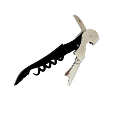 Imagen de Fackelmann Sacacorchos de 2 Tiempos, Doble Bisagra, Camarero con Cortador Cápsulas, Acero Inoxidable, Apto para Lavavajillas, Color Negro, 12 cm, 1 ud.
