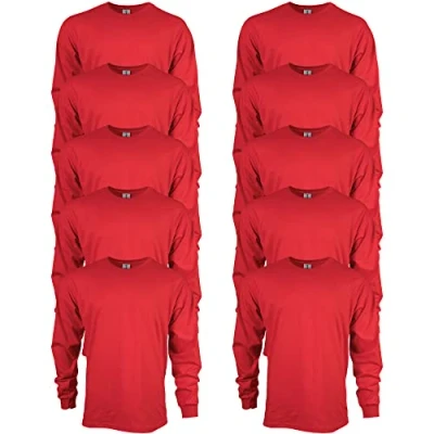 Imagen de Gildan Camiseta de manga larga, Ultra Cotton, estilo G2400, para Hombre, Red (10 Pack), XL