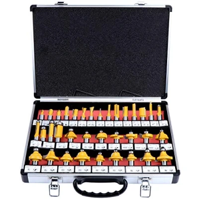 Imagen de Aussel Juego de 35 brocas fresadoras con punta carburo tungsteno 12,7 mm para fresado carpintería estuche almacenamiento