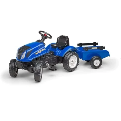 Imagen de Falk Tractor de Pedales New Holland con Remolque A Partir 2 años Fabricado en Francia Capó abatible Volante direccional bocina 3080AB, Multicolor, Large (3080AB)