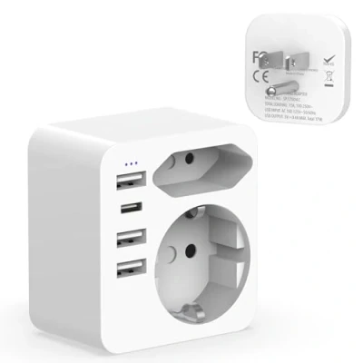 Imagen de Hoppac Adaptador Enchufe Americano,6 en 1 Español A Americano con 3 USB y C (3.4A 17W), Europeo Portátil Aplicable EE. UU., Canadá,Tailandia,Tipo B