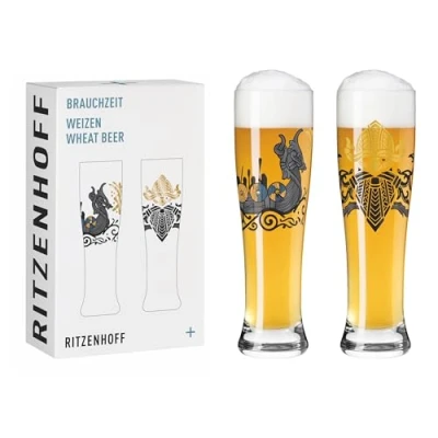 Imagen de Ritzenhoff 3481010 Vaso de cerveza trigo 500 ml Juego 2 Serie Brauchzeit Motivo rúnico Made in Germany
