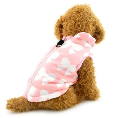 Imagen de Pegasus SELMAI Abrigo para perro pequeño con agujero arnés de invierno, impermeable, acolchado, chaleco anillo en D, gato, cachorro, chihuahua, ropa clima frío, lazo rosa, talla S