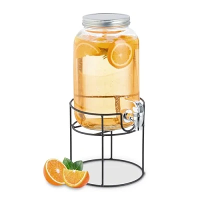 Imagen de Relaxdays Dispensador de Bebidas con Soporte, Grifo y Tapa, Cristal, Surtidor Agua Limonada, 3,3 L, Transparente, 36 x 17 21 cm