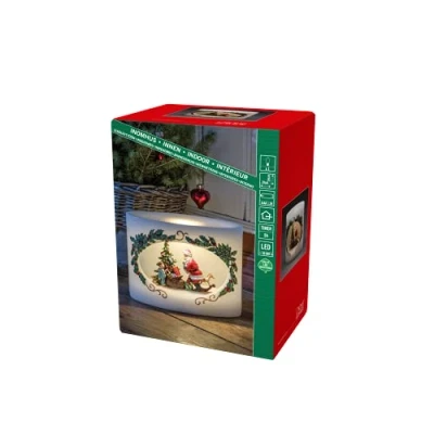 Imagen de Konstsmide 1892 100 Vela LED de cera Navidad para decoración Adviento con regalos y escena árbol, color blanco cálido, 14 cm x 19
