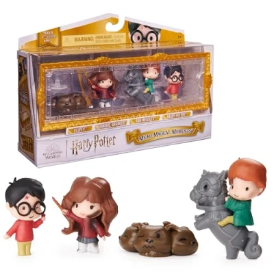 Imagen de Wizarding World, Harry Potter, Conjunto de Regalo Escena Micro Magical Moments con Figuras inéditas Harry, Hermione, Ron y Fluffy Caja exposición, Juguetes para niños niñas