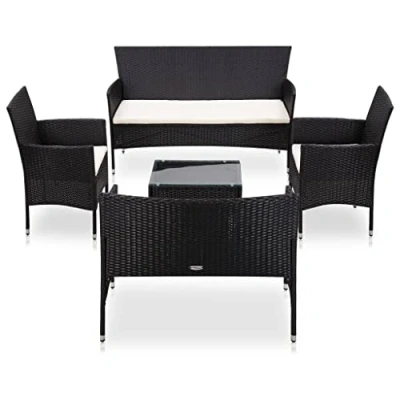 Imagen de vidaXL Set Muebles de Jardín y Cojines 5 Piezas Exterior Conjunto Casa Patio Aire Libre Terraza Sofá Mesa Tablero Comedor Ratán Sintético Negro
