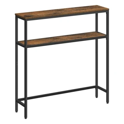 Imagen de VASAGLE Mesa de Consola, Auxiliar Estrecha, 20 x 80 cm, Entrada Moderna con 2 Estantes, para Sala Estar, Dormitorio, Marrón Rústico y Negro Tinta LNT130K01