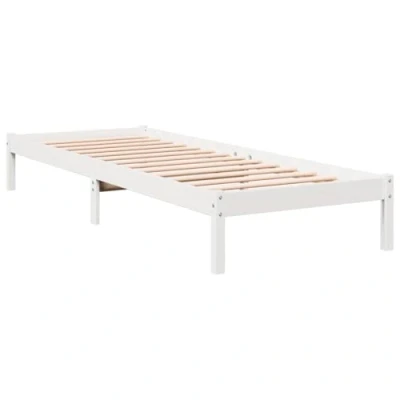 Imagen de vidaXL Cama extralarga sin colchón Madera Maciza Pino Blanca 90x220 cm, Cama, Muebles Dormitorio, Base de Individual, armazón