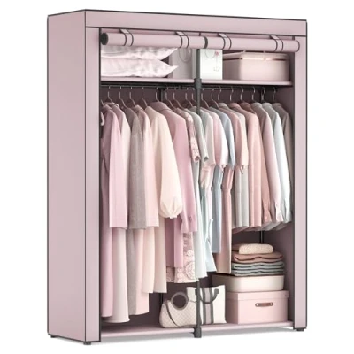 Imagen de SONGMICS Armario de Tela, Portátil con Barras para Colgar, Perchero, Plegable, Guardarropa, Dormitorio, Estudio, 140 x 43 174 cm, Violeta Lavanda RYG002P02