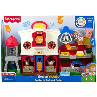 Imagen de Fisher Price Little People Granja Animales Felices, con Tecnología Smart Stages, Luces y Sonidos, Juguete para Niños 1+ Años, GTM15, Idioma Italiano