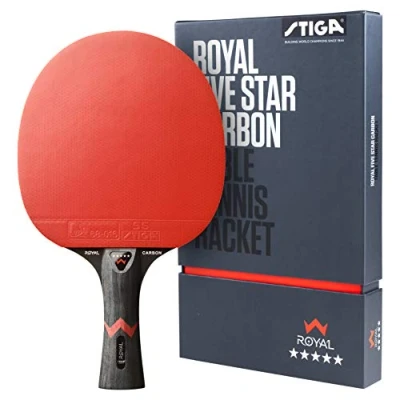 Imagen de STIGA Royal 5 Star Pala de Ping Pong para Jugador Ofensivo Alta Velocidad con Fibra Carbono y Tecnología Touch Carbon Mango Cóncavo Alto Rendimiento ITTF Approved