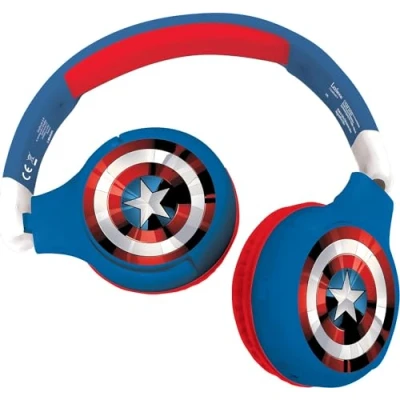Imagen de Lexibook Marvel Avengers Auriculares 2 en 1 Bluetooth y con Cable, Estéreo, inalámbricos, limitación de Sonido, Plegables, Ajustables, batería Recargable, Rojo/Azul, HPBT010AV
