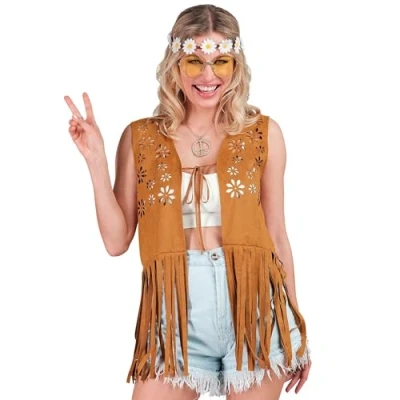Imagen de W WIDMANN MILANO Party Fashion Disfraz de hippie, color marrón, S/M (Widmann S.r.l. 13641)