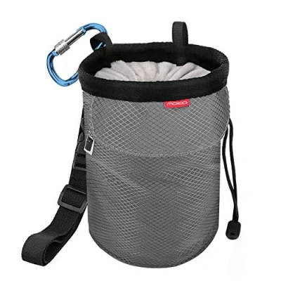 Imagen de MoKo Bolsillo de Tiza con Cinturón Ajustable y Mosquetón Cordón para Deportes, Bolsa Magnesio al Aire Libre Escalada en Roca, Levantamiento Pesas, Gimnasia Gris