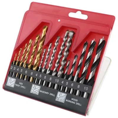Imagen de Hi Spec Juego de Brocas 16 Piezas en Estuche Compacto Acero Multiuso. HSS con Revestimiento Titanio, Punto Centrado para Hormigón, Metal, Madera, Plásticos y Ladrillos