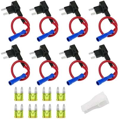 Imagen de 8pcs Add a Circuit Fusible Titular Pequeño, Bolatus ACS Portafusible con hilo in line coche Circuito Cuchilla Estilo Adaptador Cable Fusible, Tap Holder Fusibles 20A y 1pc Extractor