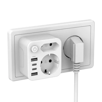 Imagen de ZENIJUST Enchufe múltiple con 4 Fuentes de alimentación USB, para 2 adaptadores USB C y Doble Enchufe, Adaptador