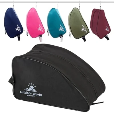 Imagen de Outdoor World Premium Bolsa para Botas Resistente al Agua con Abertura Ancha Cremallera Unisex Guardar Zapatos Senderismo, Caminar, fútbol, Rugby, Golf, de Gimnasia (Negro)