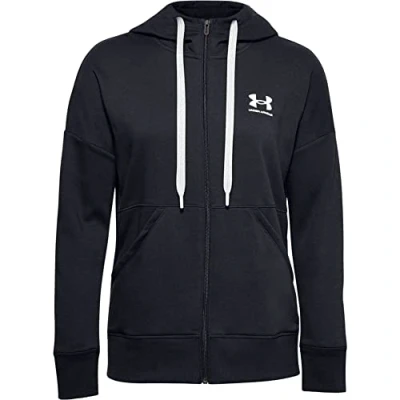 Imagen de Under Armour Rival Fleece FZ Hoodie Sudadera con Capucha para Mujer, Not Applicable, Capucha, Color Negro/Blanco/Blanco (001), tamaño Medium