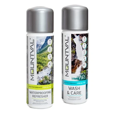 Imagen de Mountval Set Cuidado de Ropa Clima Húmedo, Wash &amp; Care (315 ml), Refrescante Impermeabilizante (300 Protección Técnica, Equipo y Material Senderismo incluido GORE TEX