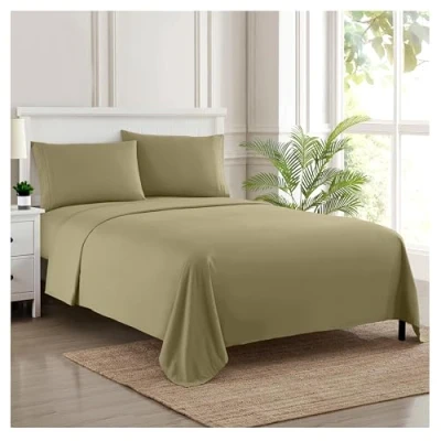 Imagen de Sweet Home Collection 1500 Hilos 4 Piezas Calidad Egipcio Bolsillo Profundo Juego de sábanas, Completa, Beige, Salvia, Cama Individual