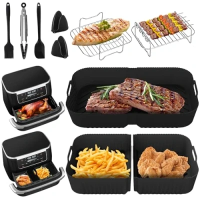 Imagen de Revestimiento de silicona para freidora aire Ninja Foodi Flexdrawer AF500EU/AF500EUCP, 1 * 10,4 L + 2 5,2 accesorios grandes doble