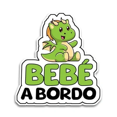 Imagen de Pegatina Bebe a Bordo Coche, Bebé Dragón 15.5 x 14 cm, Pegatinas Coche de Bordo, Resistente UV e Impermeable, Animal Sticker
