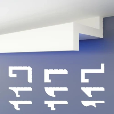 Imagen de HEXIMO LED Perfil de sombra Molduras estuco, iluminación indirecta Techo placas yeso poliestireno XPS luz abocinada (20,4 Metros HLED 7)