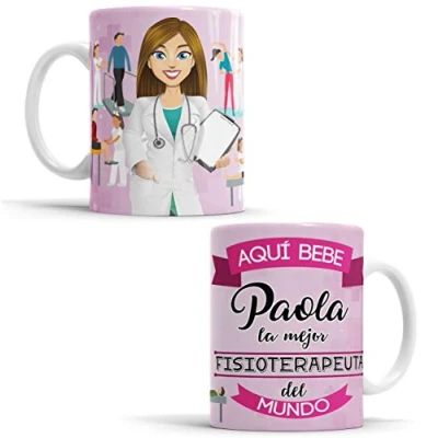 Imagen de Taza Aquí Bebe la Mejor Fisioterapeuta del Mundo/Taza aqui una Super Fisioterapeuta/Taza Personalizada con Nombre/Taza Regalo Original para (Fisioterapeuta Mujer)