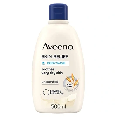 Imagen de Aveeno Skin Relief Body Wash, (500 ml), gel de ducha con avena que hidrata la piel seca y limpia suavidad, fórmula hipoalergénica sin jabones, tintes o fragancias