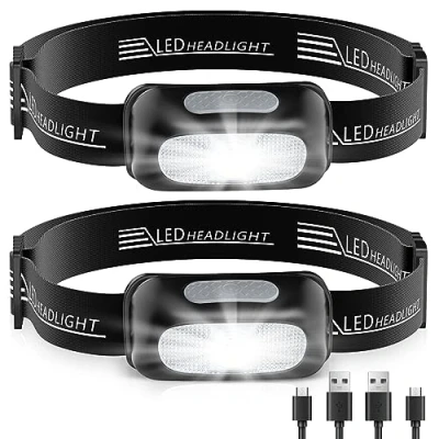 Imagen de CIRYCASE Linterna Frontal LED Recargable, Cabeza Ultraligera con Luz Blanca Roja, IPX4 Impermeable &amp; 5 Modos Ajustable 200 Lúmenes para Exteriores, Camping, Ciclismo, Caza