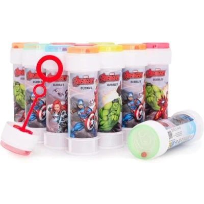 Imagen de Toyland® Paquete de 12 Burbujas Los Vengadores con varitas, solución 60 ml y Tapa Laberinto novedosa Juguetes para gastar en Dinero Bolsillo Fiestas