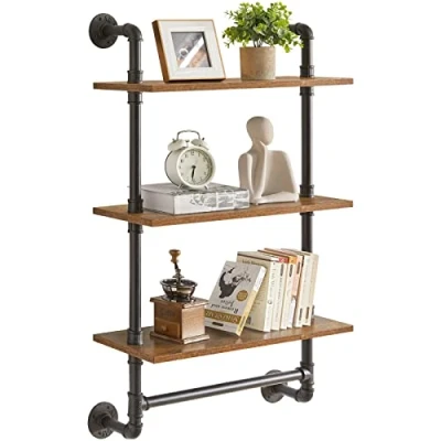 Imagen de YMYNY estantes de Montaje en Pared tubería Industrial 3 Niveles, Almacenamiento rústicos, Estante Especias Cocina, para Dormitorio, Sala Estar, baño