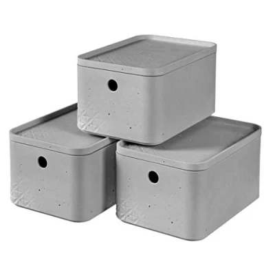 Imagen de Curver Pack de 3 Cajas Beton, Polietileno, Gris, S,